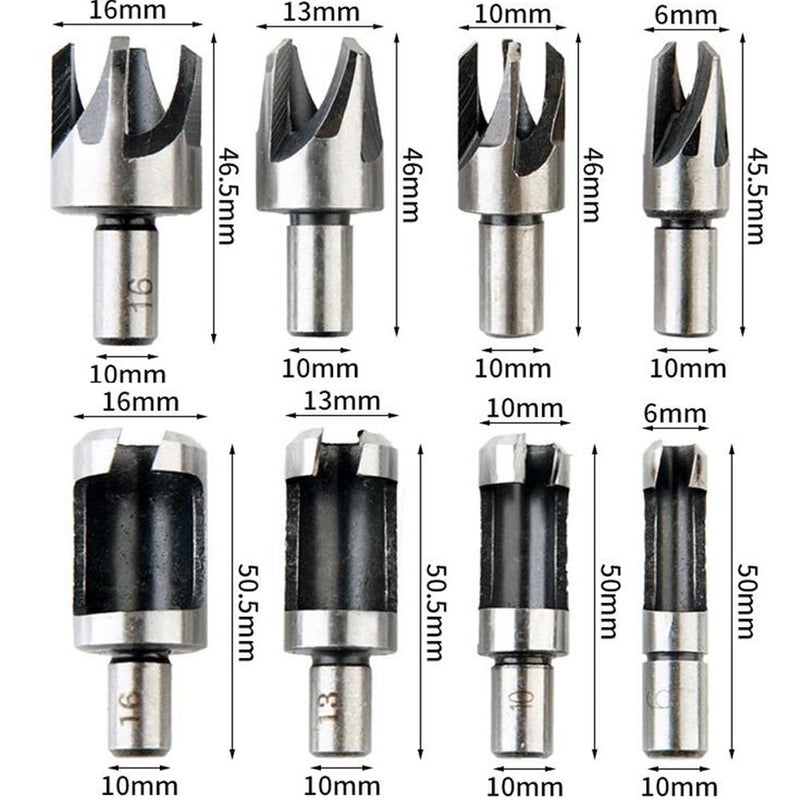 Eyech 8pcs Wood Plug Cutter Drill Bits Straight and Tapered Taper Woodworking Hole Saw Cutting Tool Carbon Steel Taper Claw Type Wood Plug Cutter Set 5/8" 1/2" 3/8" 1/4 "(6mm 10mm 13mm 16mm) - Image 2